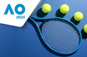 Racchetta da tennis, palline e logo Australian Open