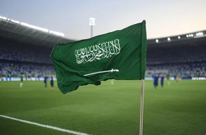 Giocatrici di calcio, bandiera Arabia Saudita